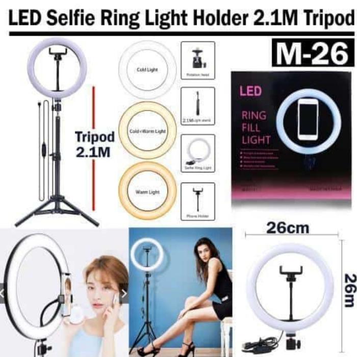 Gambar PAKET SELFIE RING LIGHT 26 CM TRIPOD 2,1 METER / TRIPOD LAMPU SELFIE dari demarshop.crb Kota Cirebon Tokopedia