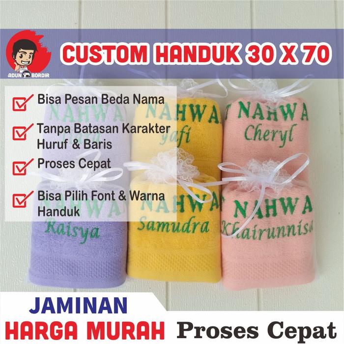Gambar Souvenir Handuk Anjoly Bordir Custom, Menyerap Air Ukuran 30 X 70 CM dari Adun Bordir Kota Tasikmalaya Tokopedia