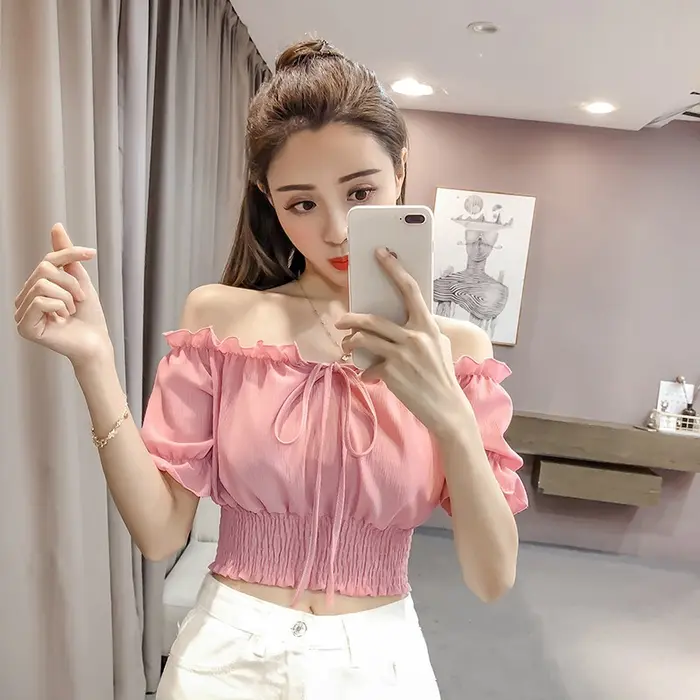 Gambar FASHION WANITA SABRINA BLOUSE KOREAN MURAH BAHAN IMPORT dari sims shop Jakarta Barat 5 Tokopedia