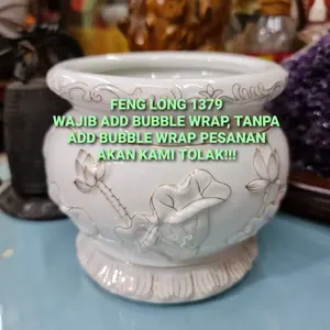 Hiolo Keramik Putih Teratai Emas ukuran 6" / 6 Inch