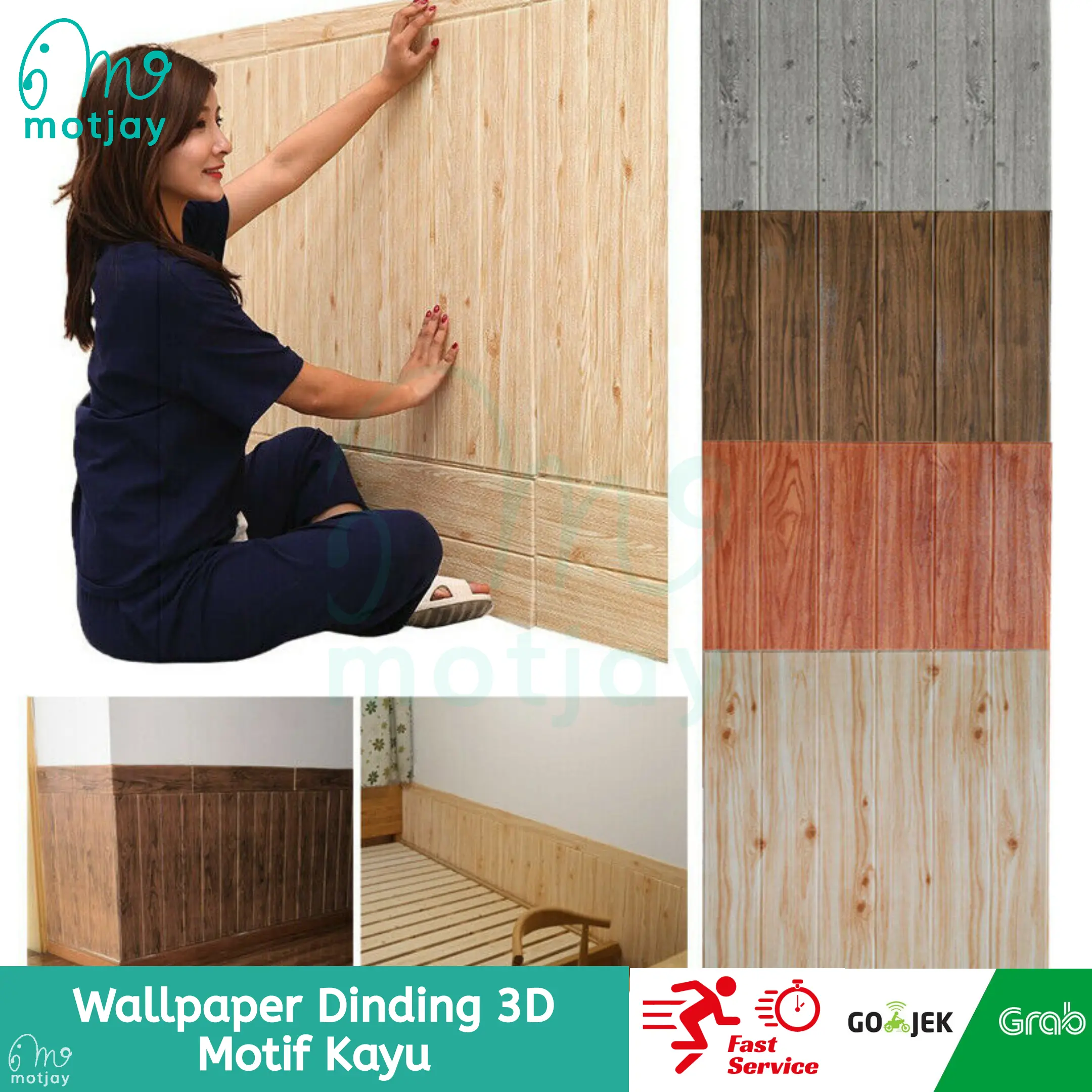 Wallpaper Dinding 3D Kayu Foam Motif Kayu Ukuran 35x70 cm