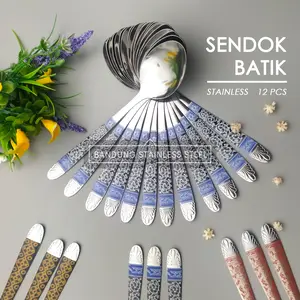 Murah 12pcs 24pcs 36pcs 60pcs sendok Batik stainless steel / Sendok Tipis sendok makan