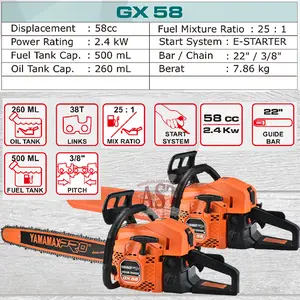 MESIN CHAINSAW GX 58 GERGAJI PO TONG KAY 22" Rantai 3/8"T| YAMAMAX PRO