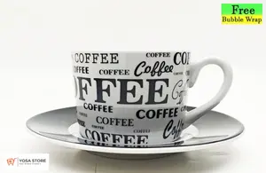 Cangkir Keramik Teh Kopi Set Motif Coffe Black Minimalis - 2 Pc