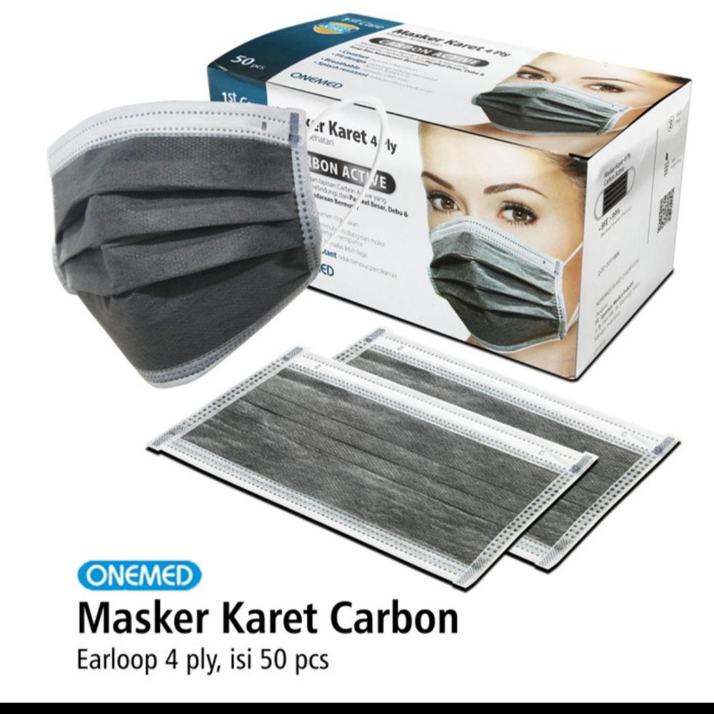 masker karet 4ply carbon active OneMed Isi 50 Pcs Earloop