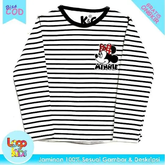 Kaos Anak Lengan Panjang Cowok / Cewek Logokids Motif Salur Mickey