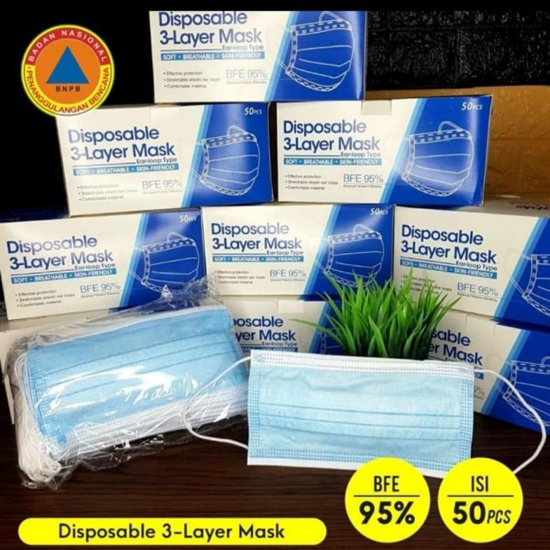 Masker Kesehatan 3ply Disposable Face Mask Medical Surgical Earloop