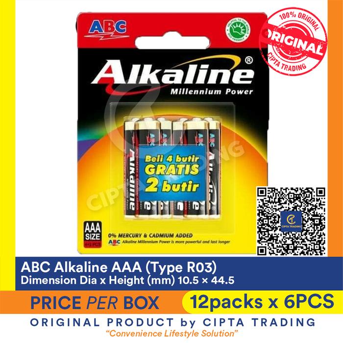 Gambar ABC Alkaline AAA 6 PCs Pack (1 Carton = 6 Pcs x 12 Packs) dari Cipta Trading Kota Administrasi Jakarta Barat Tokopedia