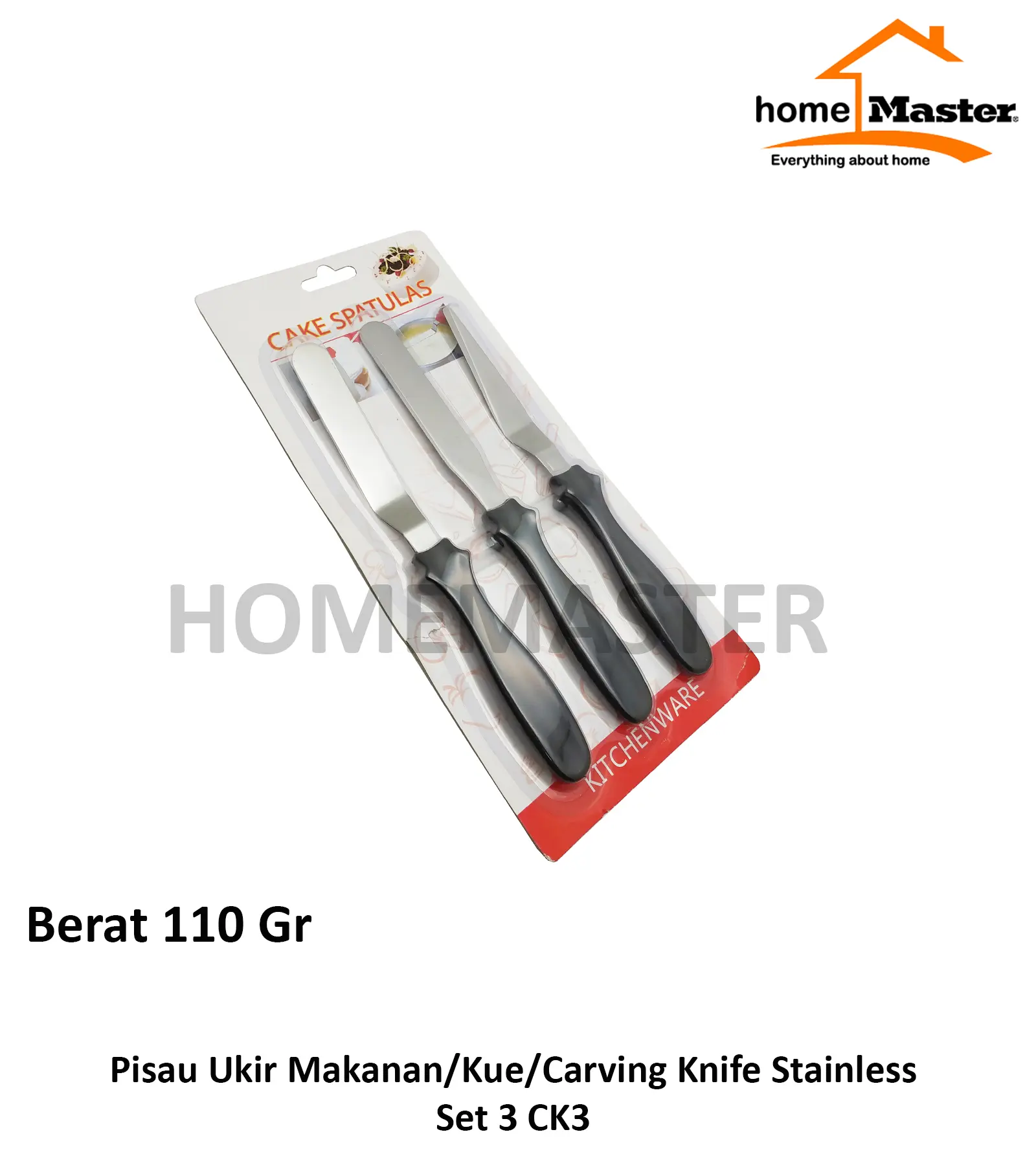 HomeMaster Pisau Ukir Makanan/Kue Knife Stainless Set 3 Merah CK3