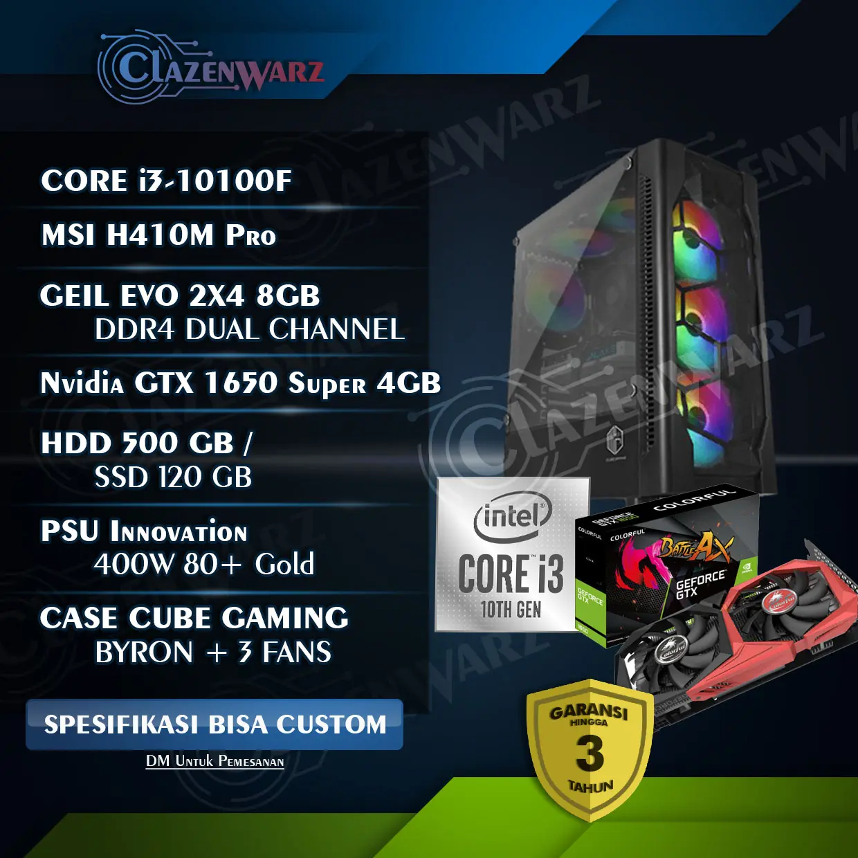 PC Rakitan gaming Ultra dan editing i3 10100f ft gtx 1650 Super Resmi