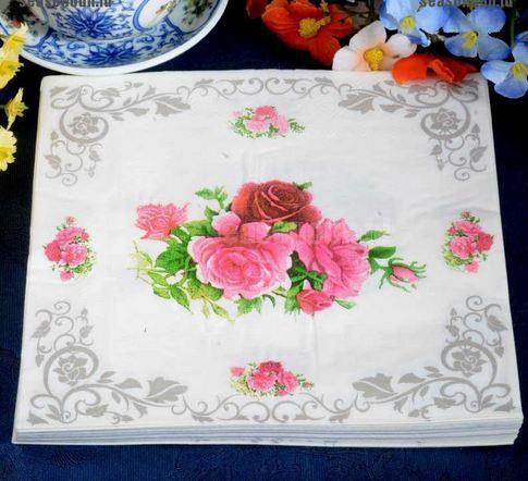 Gambar Decoupage Napkin - Tissue Decoupage 2Ply FL - Rose in Gray Border dari JPL CRAFT STORE Kota Administrasi Jakarta Timur Tokopedia