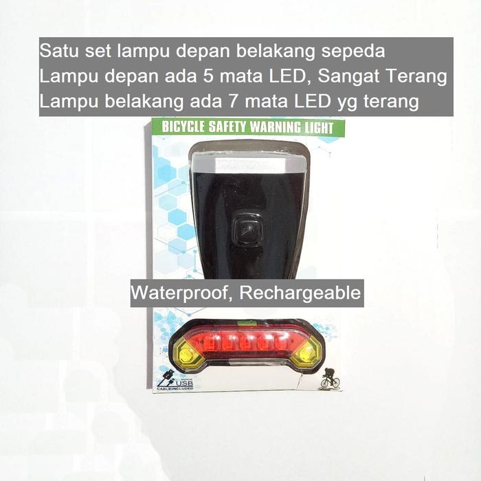 Gambar Lampu depan dan lampu belakang sepeda satu set 2 pcs waterproof usb dari Hobby Fit Kota Surabaya Tokopedia