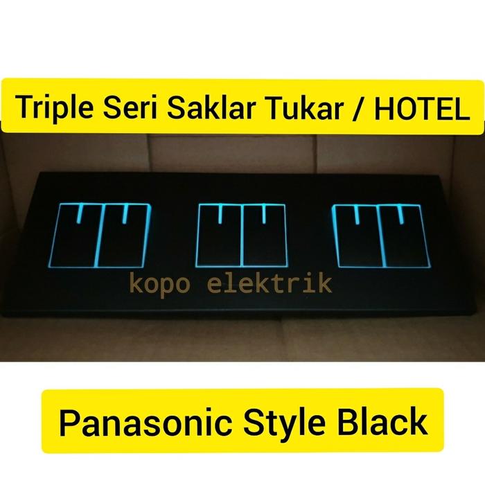 Gambar Panasonic Style Black HOTEL Triple Saklar Seri Saklar 2 arah Hitam dari kopo elektrik Kab. Bandung Tokopedia