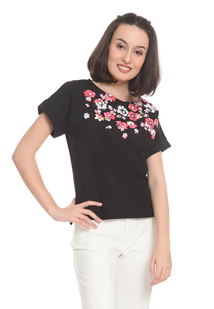 Gambar Minimal Floral Graphic Tee Jet Black dari Minimal Kab. Pemalang 5 Tokopedia