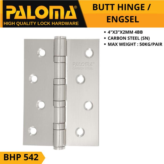 Gambar PALOMA BHP 542 BUTT HINGE ENGSEL PINTU CARBON STEEL 4"X3"X2MM 4BB SN dari PINANGSIA KUNCI & KERAN Kota Semarang Tokopedia