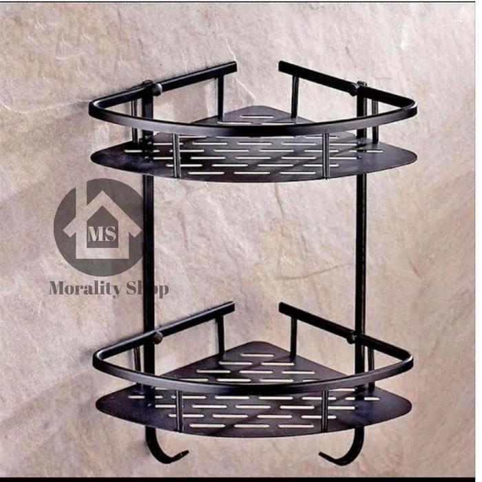 Gambar Rak sudut 2susun aluminium HITAM- Tempat sabun sink pojok 2Tingkat A46 dari Morality Shopping Kota Administrasi Jakarta Barat Tokopedia
