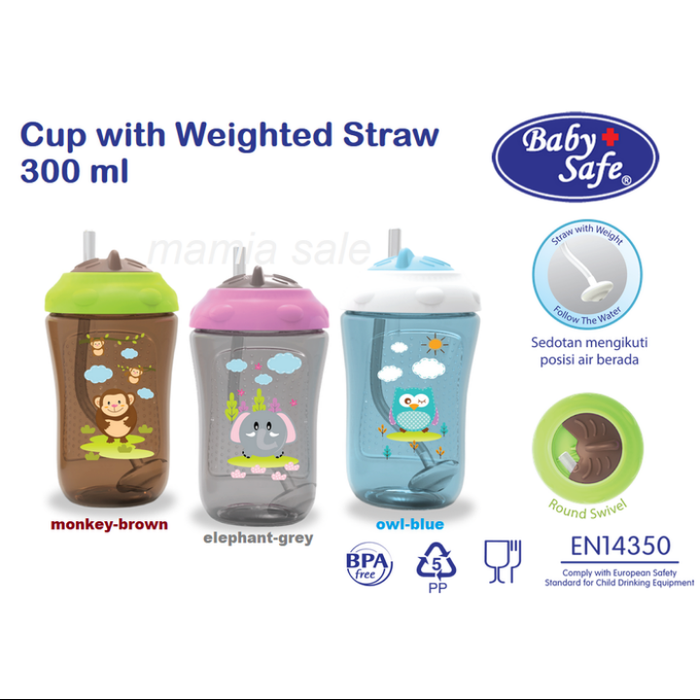 Gambar botol minum baby safe weighted straw cup training 300 ml dari abrisam babyshop Kab. Bekasi Tokopedia