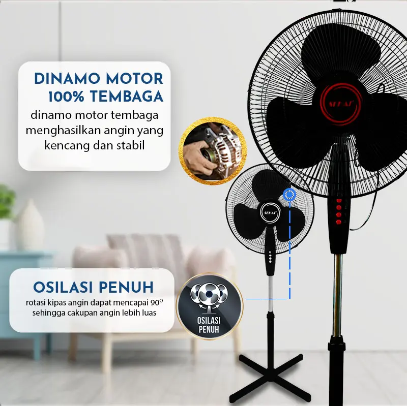 SEKAI SFN-1620 Stand Fan 16 Inch Kipas Angin  Listrik Berdiri Tumpu Hemat Listrik Bergaransi 3