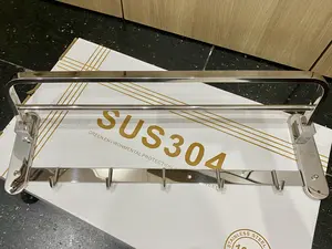 Rak handuk lipat 2 baris + gantungan baju 5 kait (SUS 304)