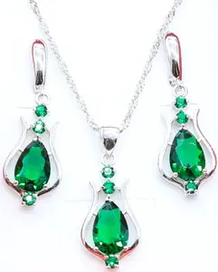 SET ANTING DAN KALUNG ASLI PERAK 925 BLUE SAFIR EMERALD ZIRCONIA