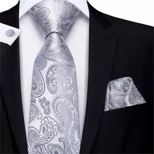 Gift set batik edisi 3 silver grey dasi panjang, pocket square, cuffli