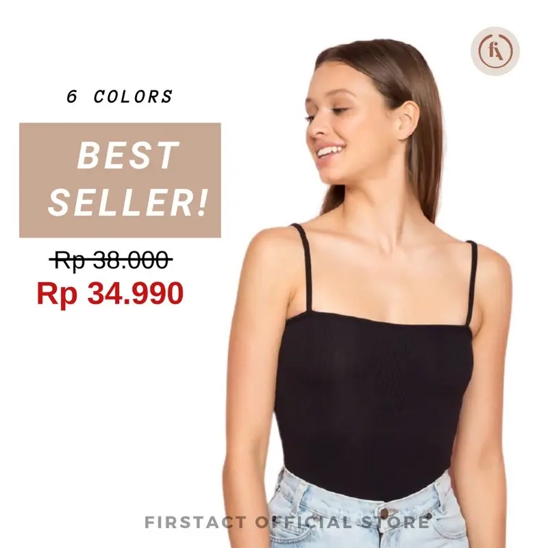 Firstact Tanktop Wanita Polos Basic Tank Top Tali Kecil Spandex Jersey