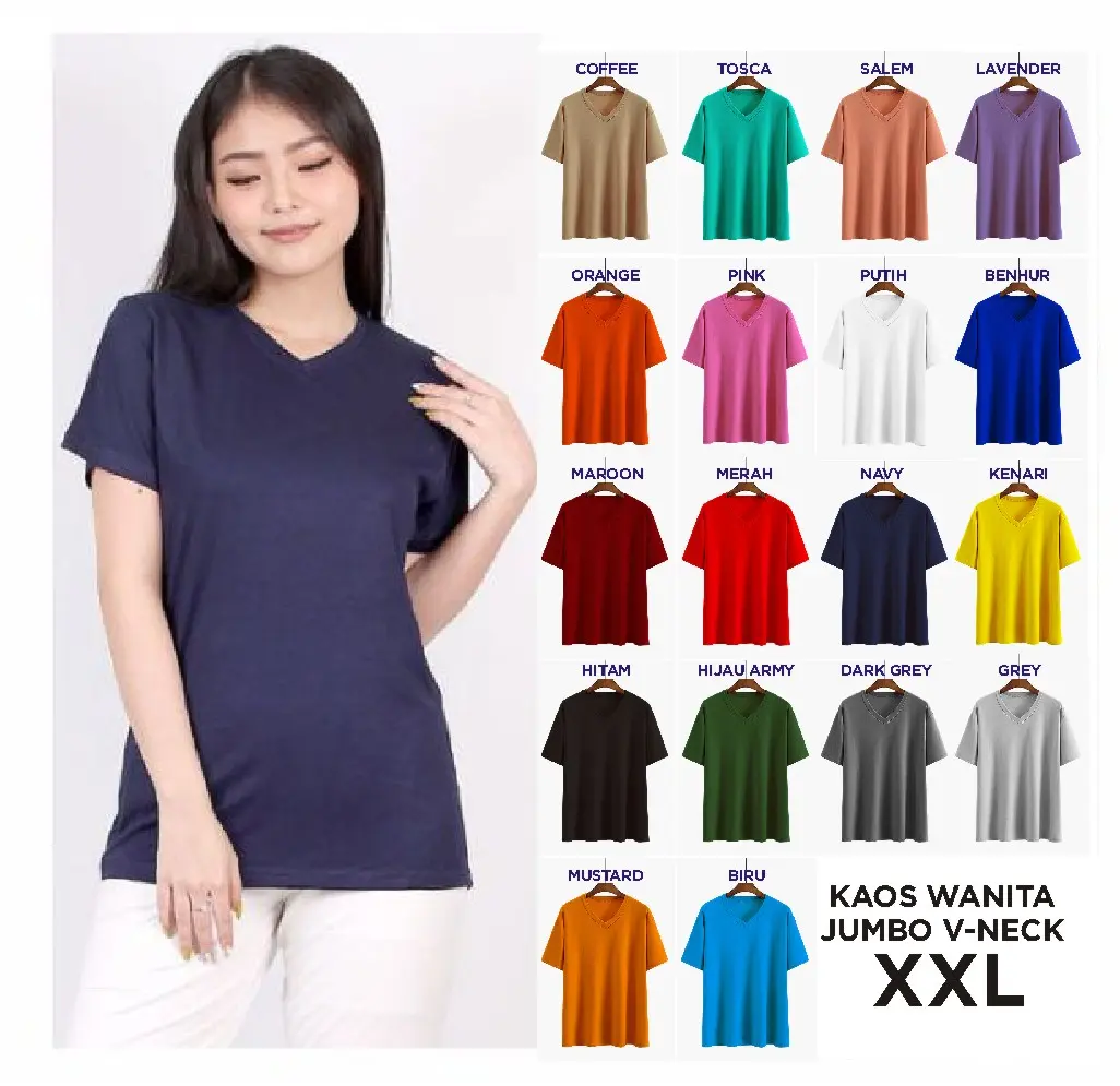 PROMO Kaos wanita Vneck JUMBO fit to XXL Atasan wanita kaos big size