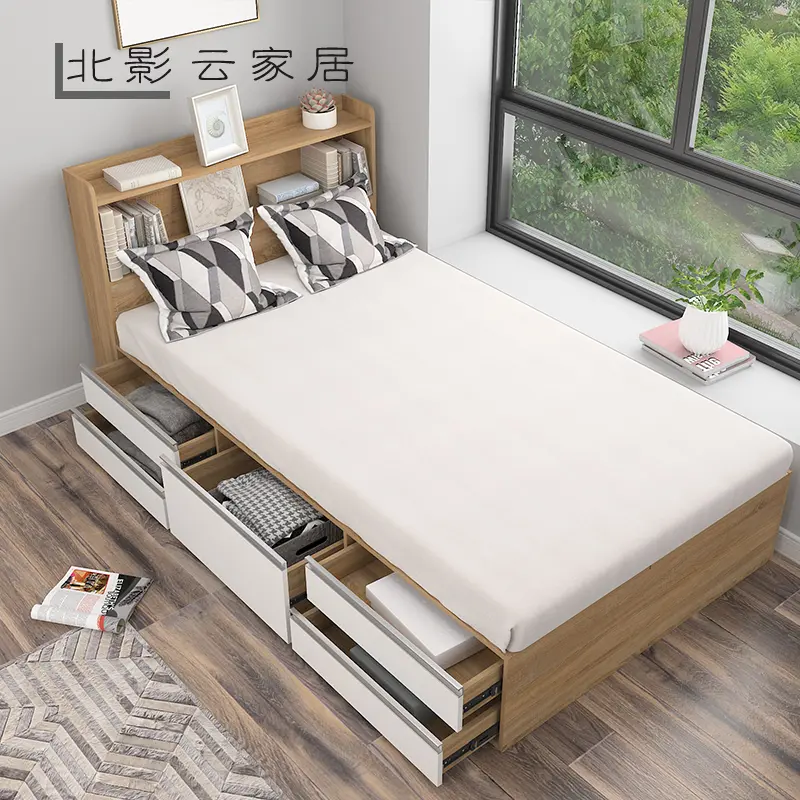 tempat tidur ranjang divan dipan bed laci penyimpanan drawer hpl minimalis modern industrial modern jepang