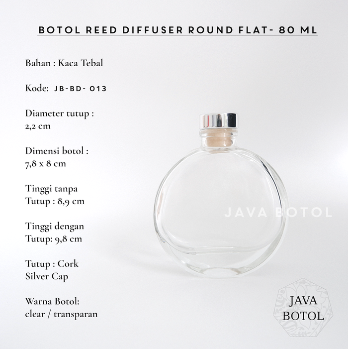 Gambar Botol Reed Diffuser Round Flat Clear - 80 mL - Silver dari Java Botol Kota Surabaya Tokopedia