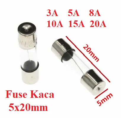 Fuse Sekring sikring Kaca 5 x 20mm 3A 5A 8A 10A 15A 20A Kecil 0