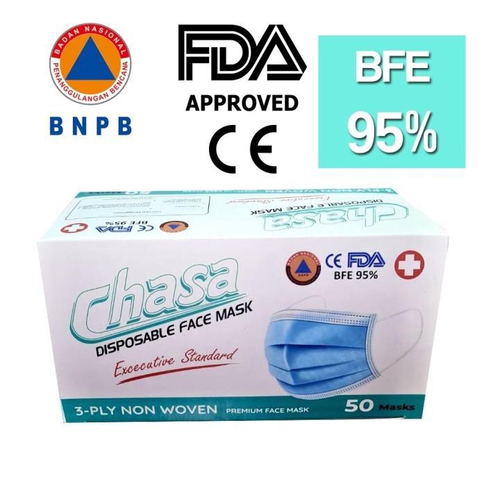 Masker 3 Ply isi 50 Earloop Chasa Murah Biru Hijau