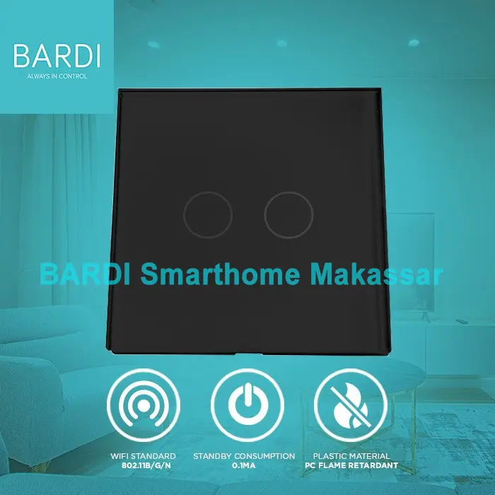 BARDI Smart Wall Switch EU 2 Gang Black Saklar Lampu Stop Kontak WiFi