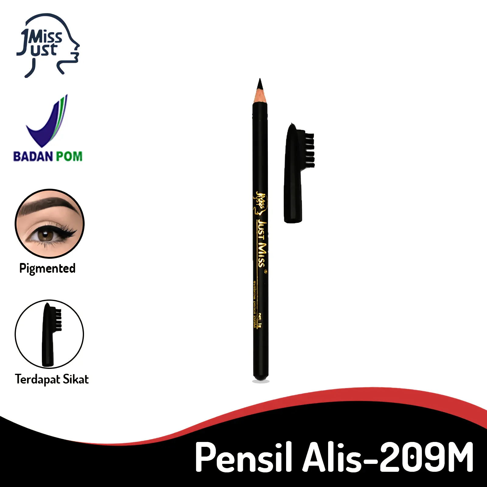 Just Miss Pensil Alis Dengan Sikat 1 g Eyebrow Pencil JUS-209M