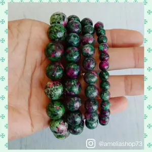 Gelang Batu Ruby Zoisite Polos 12mm