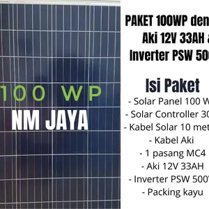 Paket Hemat Solar Panel 100WP, Aki 12 v 33 Ah dan Inverter PSW 500W