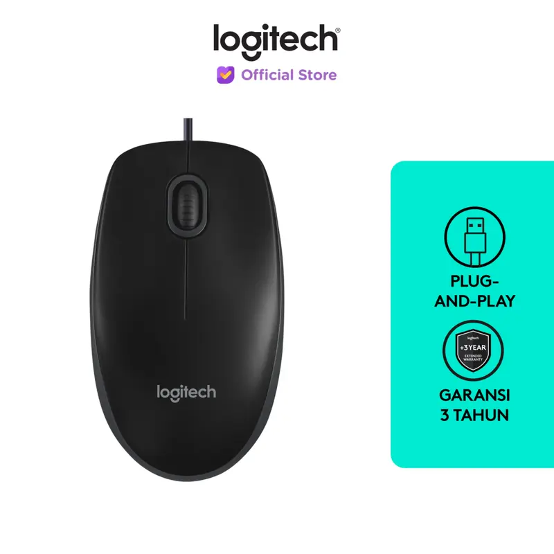 Logitech B100 Mouse Kabel USB Optical Wired 0