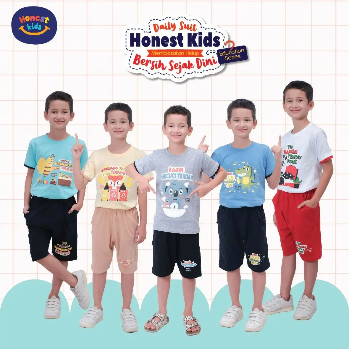 Stelan Kaos Celana Pendek Anak Laki Perempuan 6-14 T Daily Honestkids