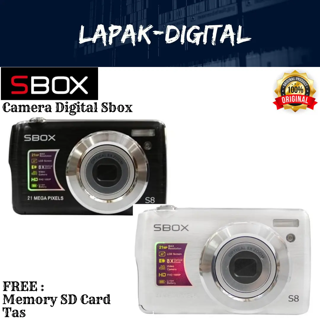 KAMERA POCKET SBOX S8 - 21MP Free Memory SD Card & Tas