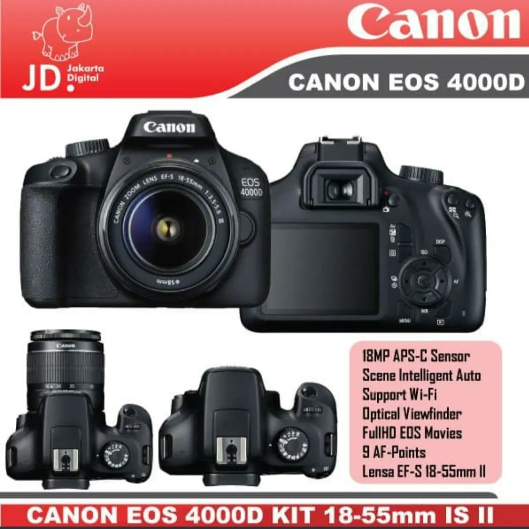 kamera canon dslr eos 4000D is ll lensa kit 18-55mm