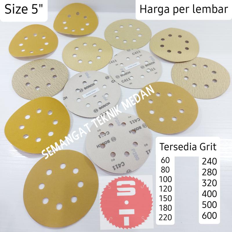 KERTAS PASIR AMPLAS BULAT SANDING DISC 5" 125mm BOSCH ECERAN 0
