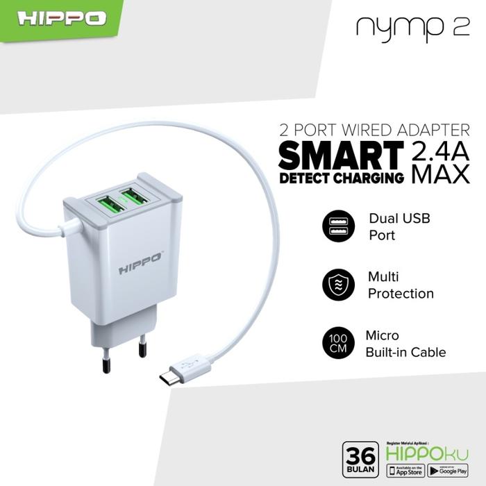 Gambar Hippo Nymp 2 Adaptor Charger 2.4 A Smart Detect Charging - Putih dari HIPPO SURABAYA Kota Surabaya Tokopedia