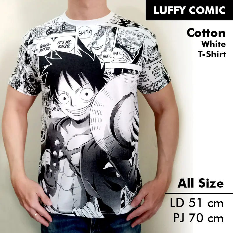 KAOS LUFFY KOMIK KAOS DISTRO PRIA KARTUN ONE PIECE LUFFY COMIC PUTIH