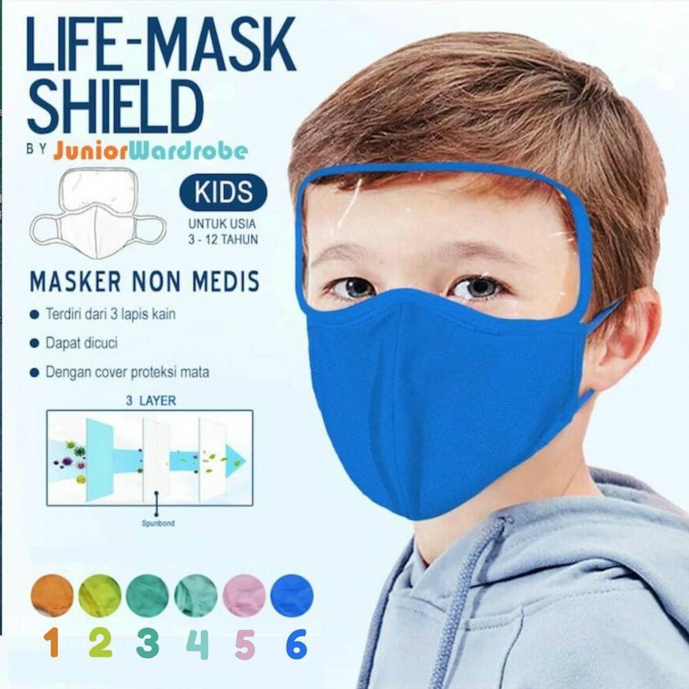 Life mask face shield masker kain anak junior non medis cuci 3 ply