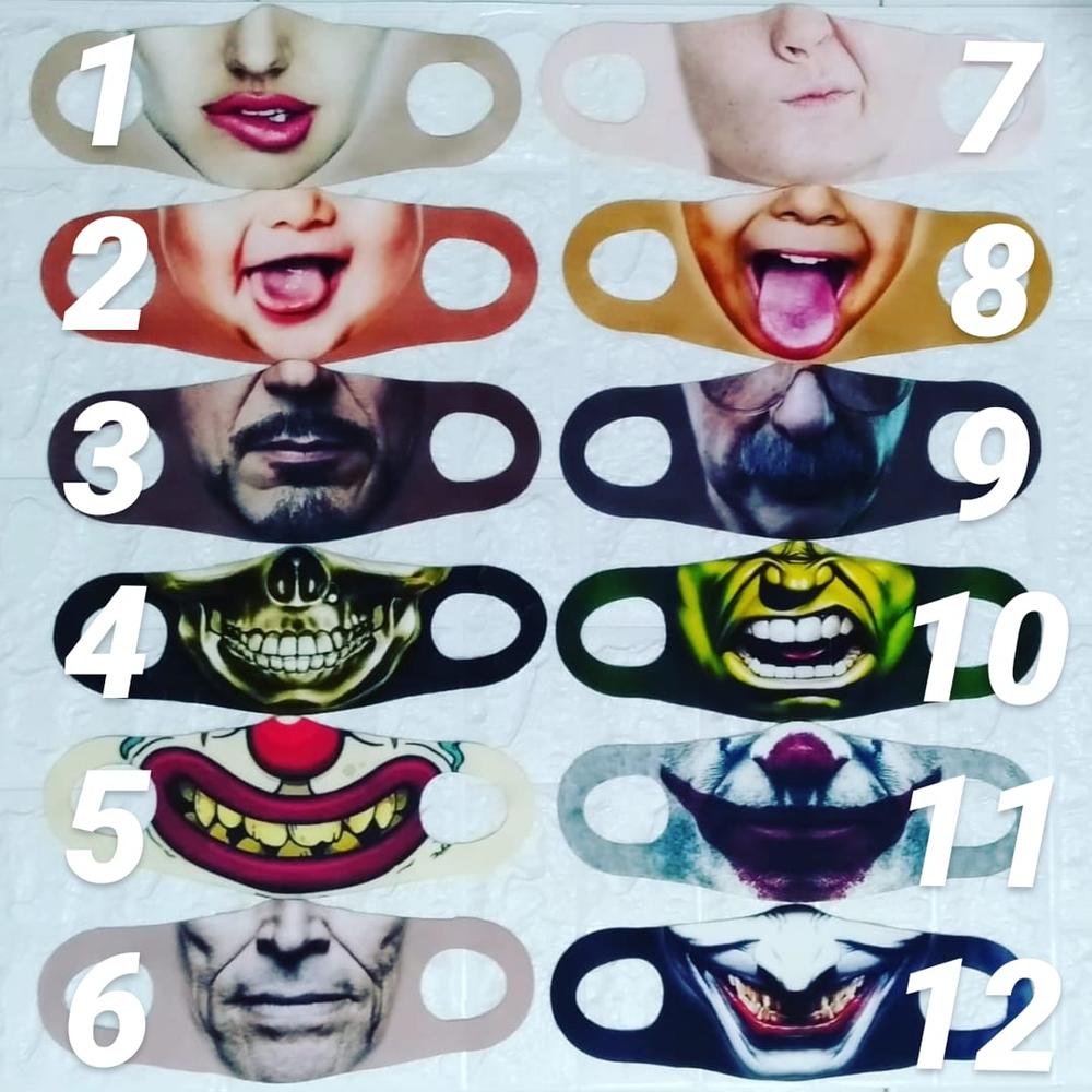 Masker Scuba Gambar Mulut / Wajah Bisa Dicuci