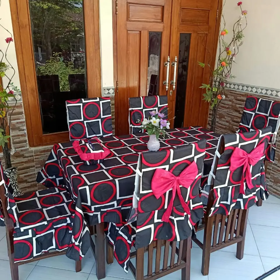 Sarung Kursi & Meja Makan / DCC Black Polka / 6 Kursi / SUPERMURAH