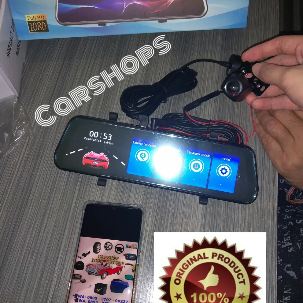 Spion DVR Dual Camera Dashcam CCTV Mobil Spion Touchscreen 9.66 Inci IPS LCD Full HD 1280*320 Sensor Sony Kamera Depan Belakang HD Super WDR Night Vision Parking Line Slot SD Card - Bracket