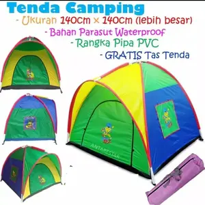 Tenda Anak Murah Camping Kemah Anti Air Parasut 140x140 cm Free Tas