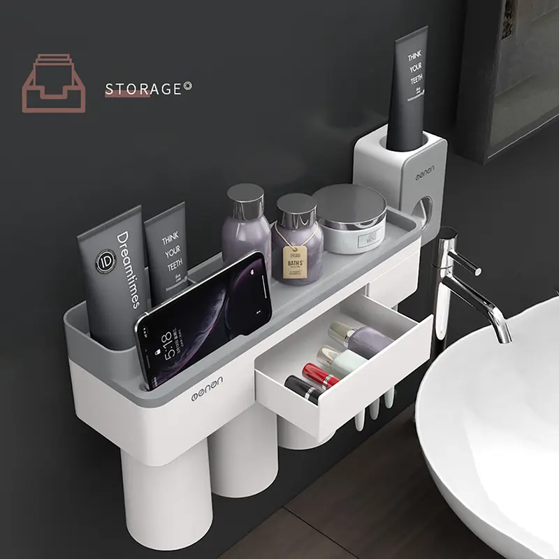 Rak Gantung Kamar Mandi Organizer 2 Cup Holder HP/Tempat Sikat Gigi