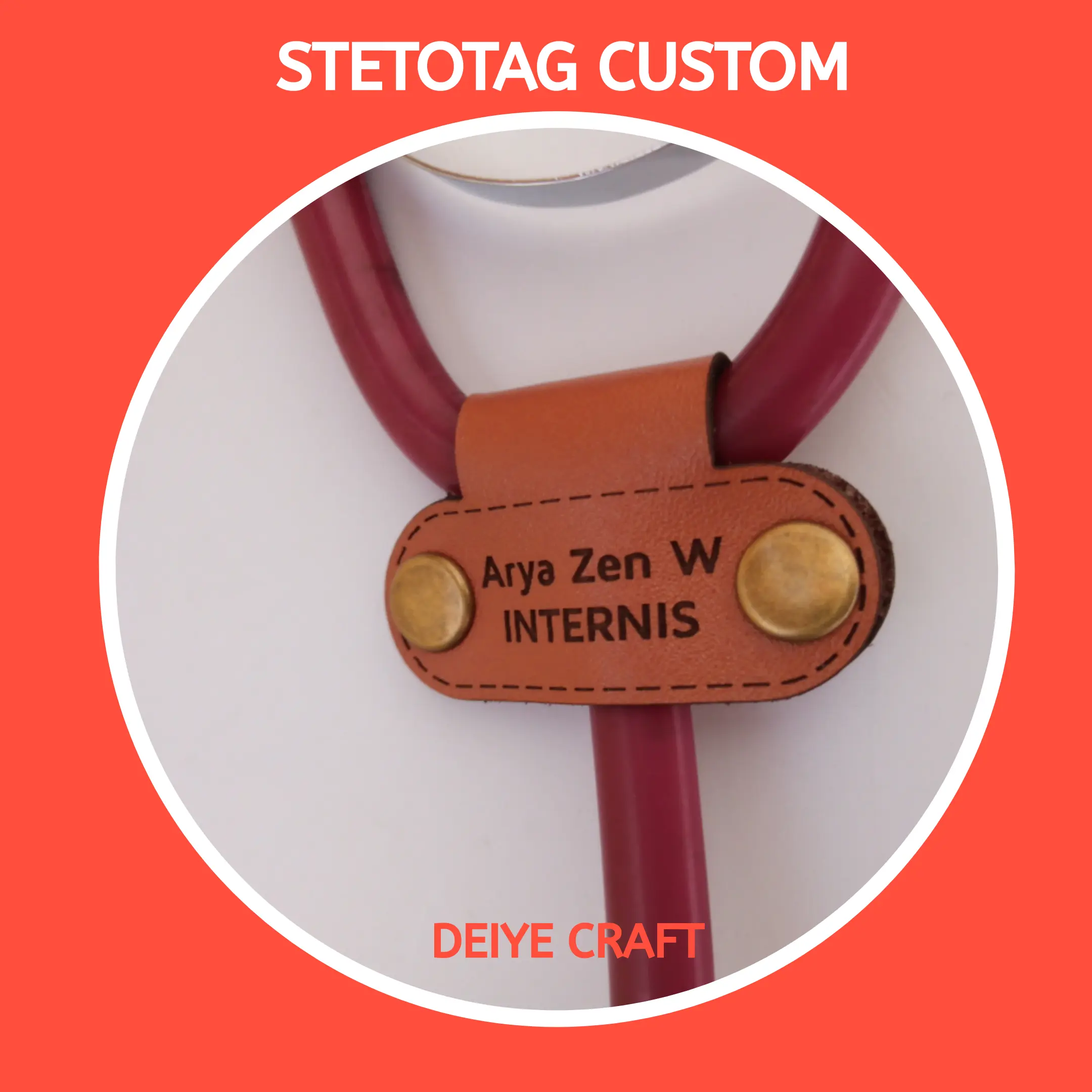 Stetoskop Name Tag Stetotag Kulit Sapi Bisa Custom Nama