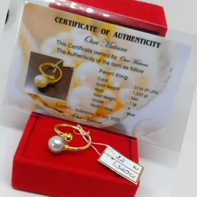 perhiasan cincin emas 22 karat asli mutiara laut asli lombok original